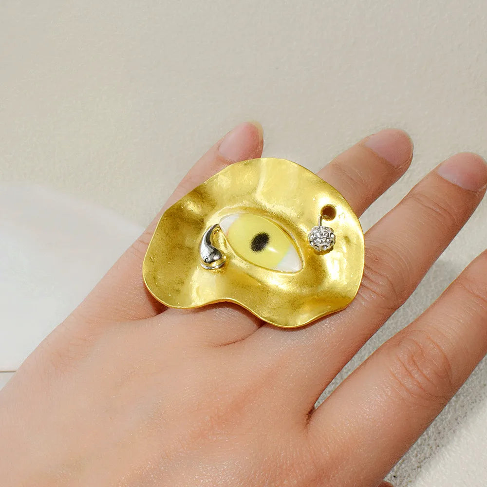 Statement Baroque Style Metal Plated Blue Eyes Open Ring