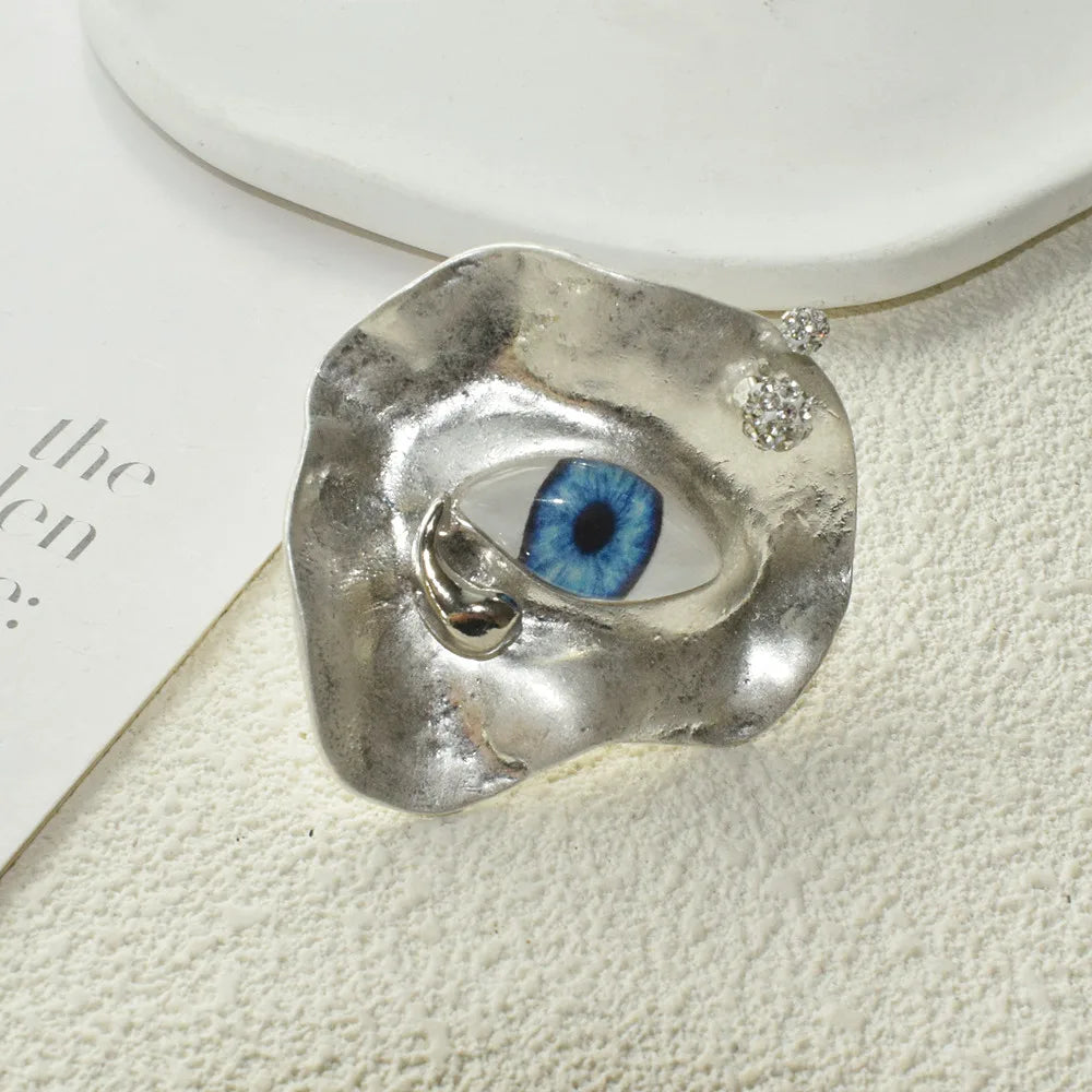 Statement Baroque Style Metal Plated Blue Eyes Open Ring