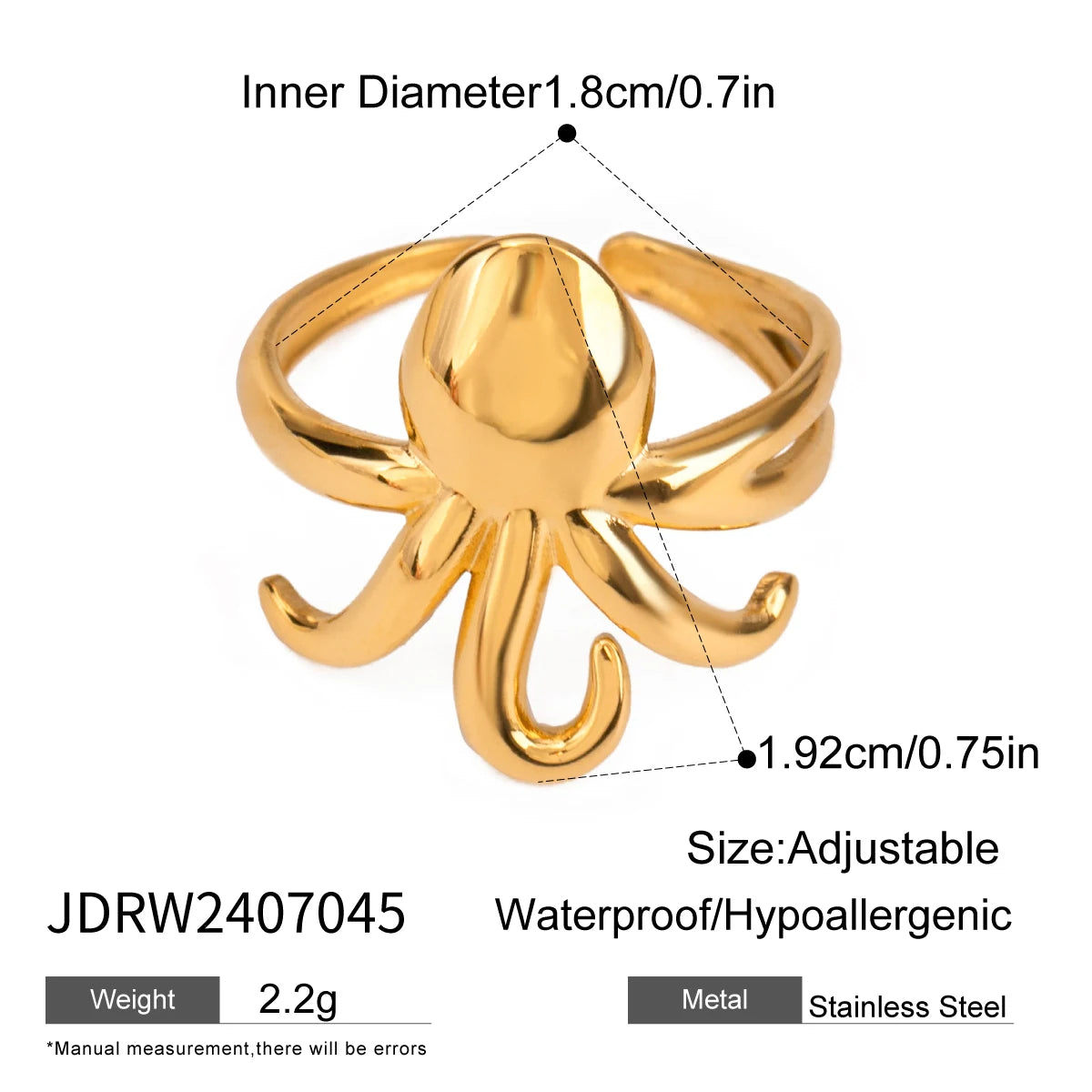 Ocean Beach Starfish Spiral Ring 18K Gold Plated Stainless Steel Shell Stackable Rings