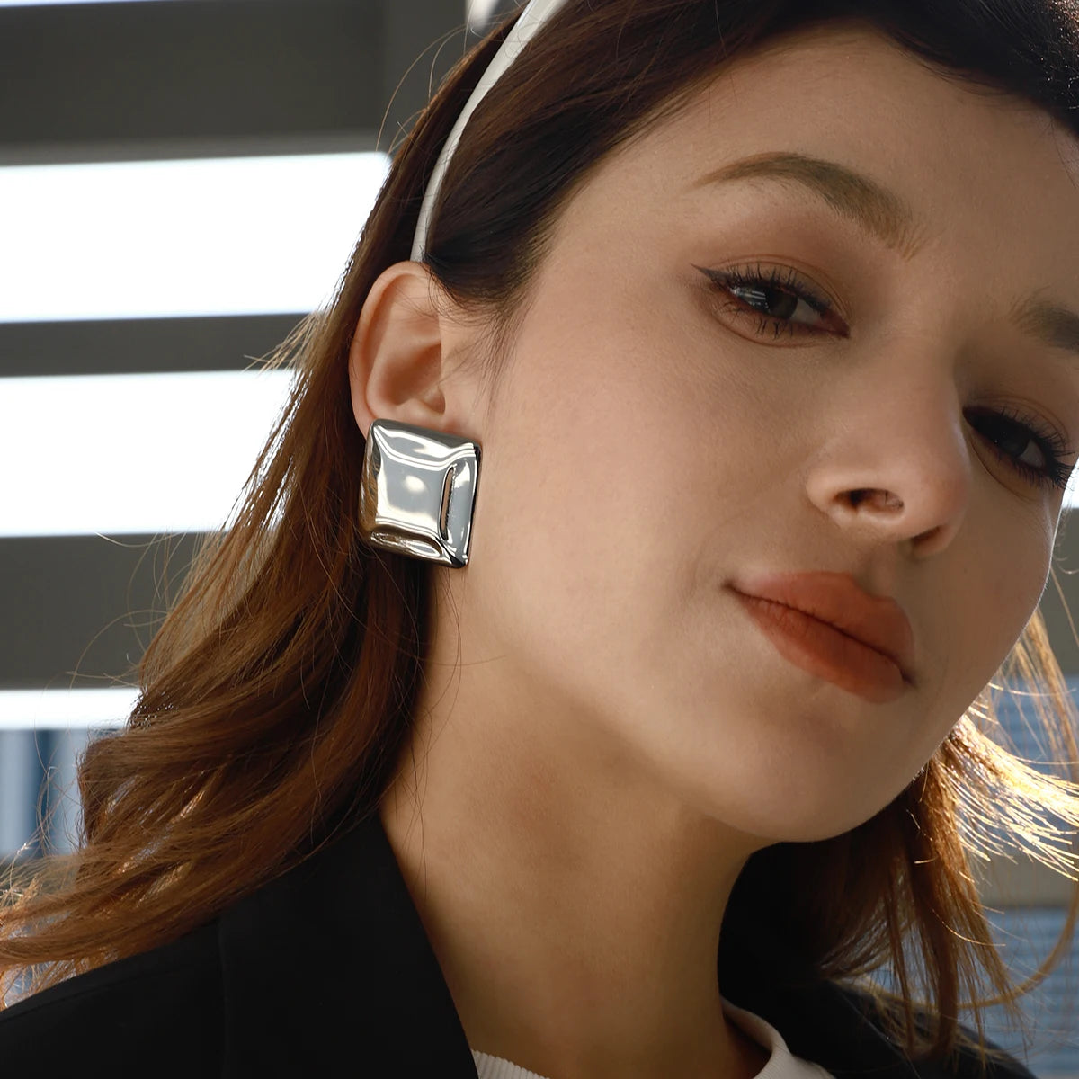 18K Gold Color Plated Square Earrings