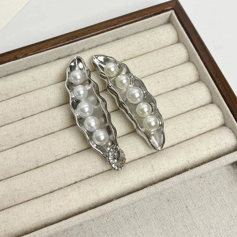 Gold Plated Pea Shape Dangle Earrings
