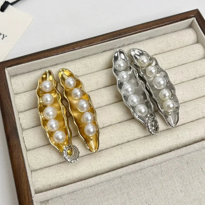 Gold Plated Pea Shape Dangle Earrings