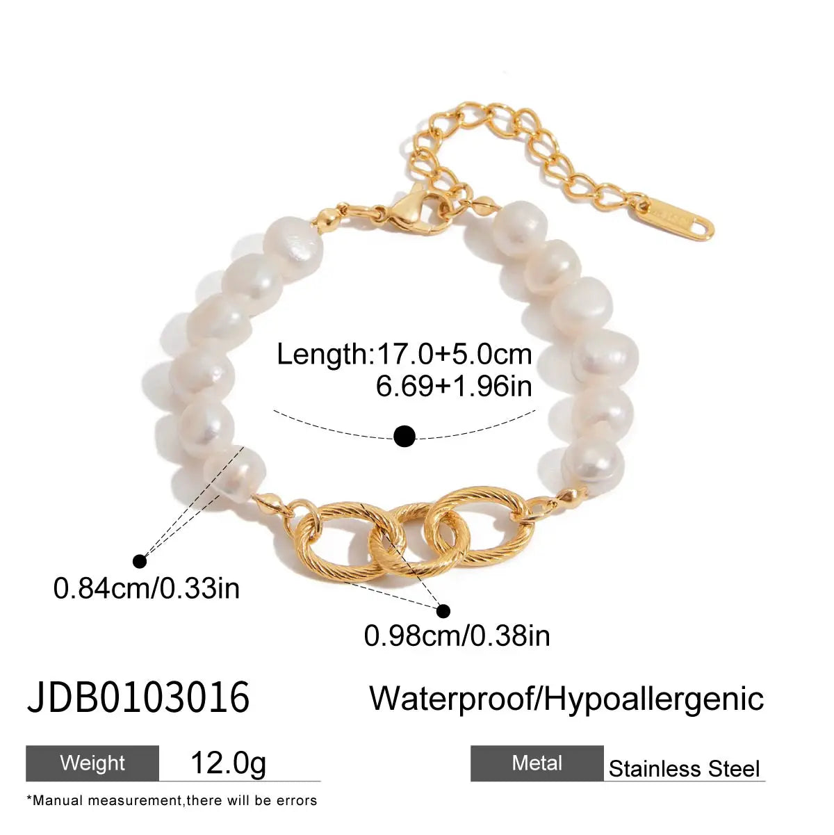18K Gold Color Plated Stainless Steel Freshwater Pearl Bracelets