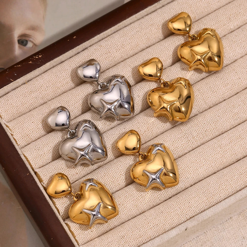 Stainless Steel Heart Star Earrings