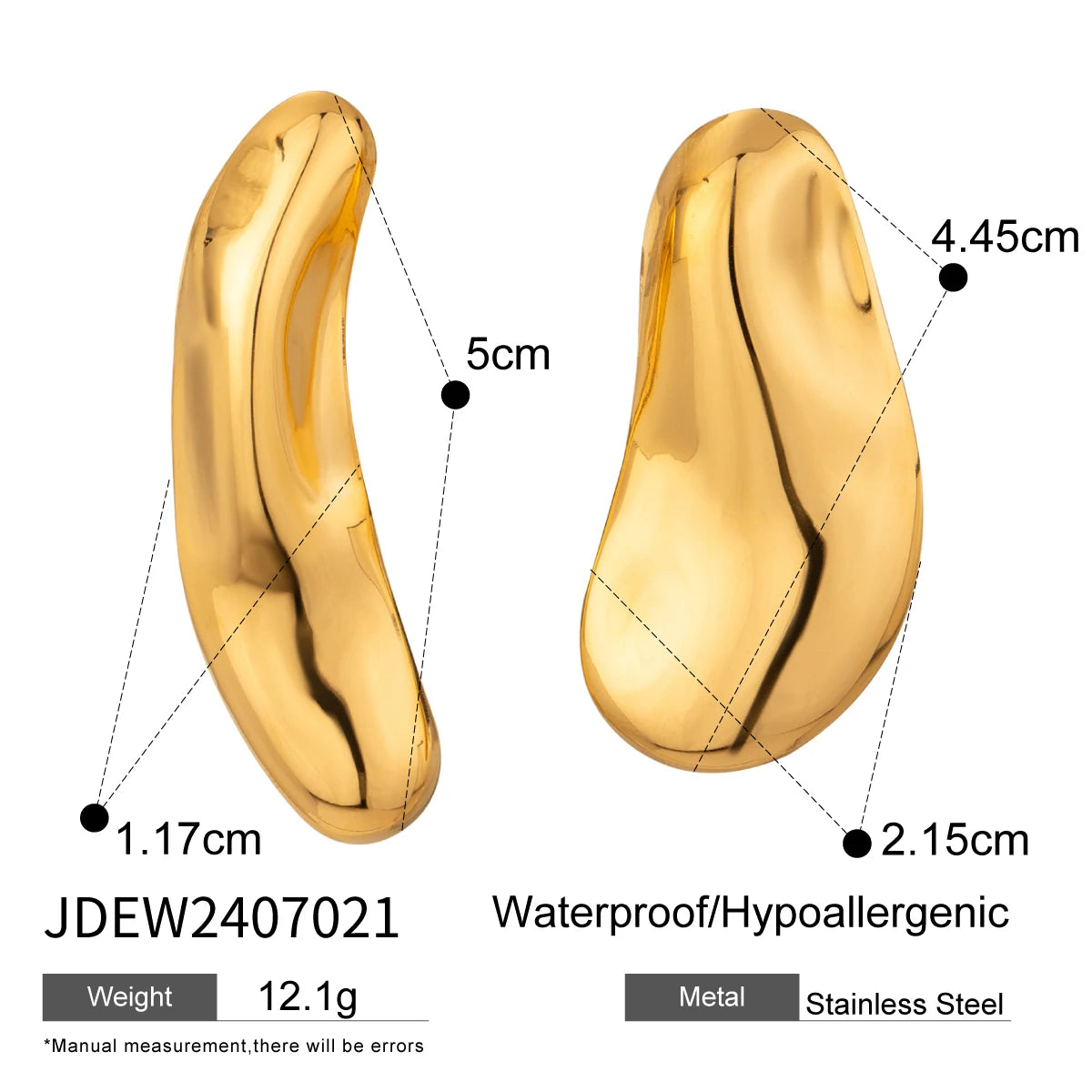 Asymmetric Hammered Big Chunky Stud Earrings