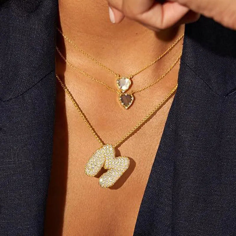 Buble chunky Initial Letter Pendant Necklaces