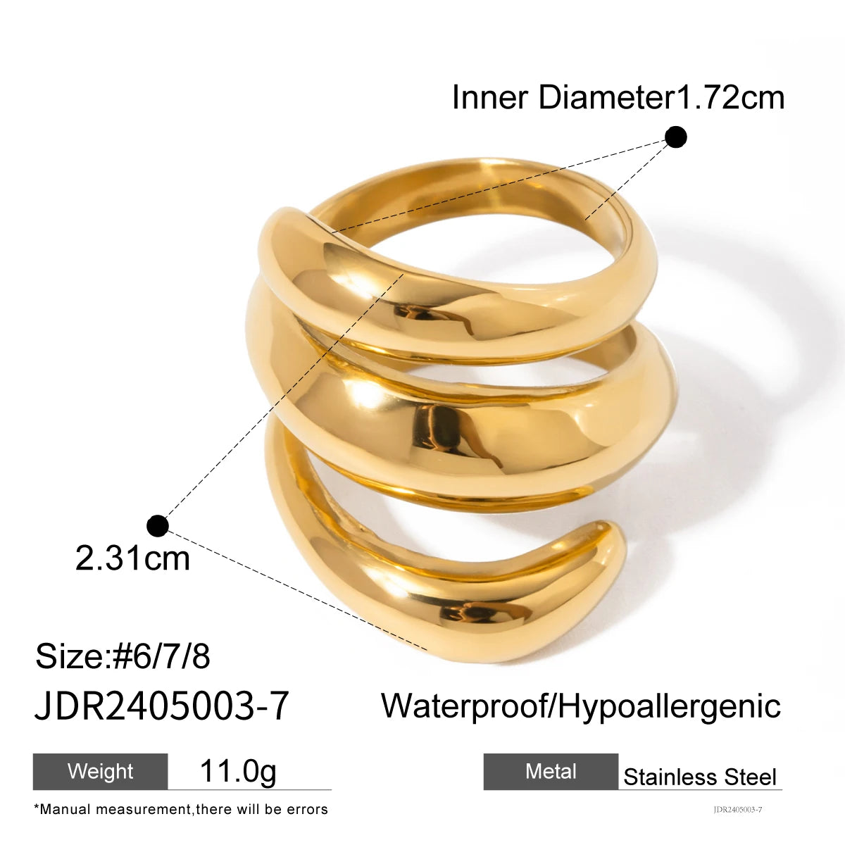 Ocean Beach Starfish Spiral Ring 18K Gold Plated Stainless Steel Shell Stackable Rings