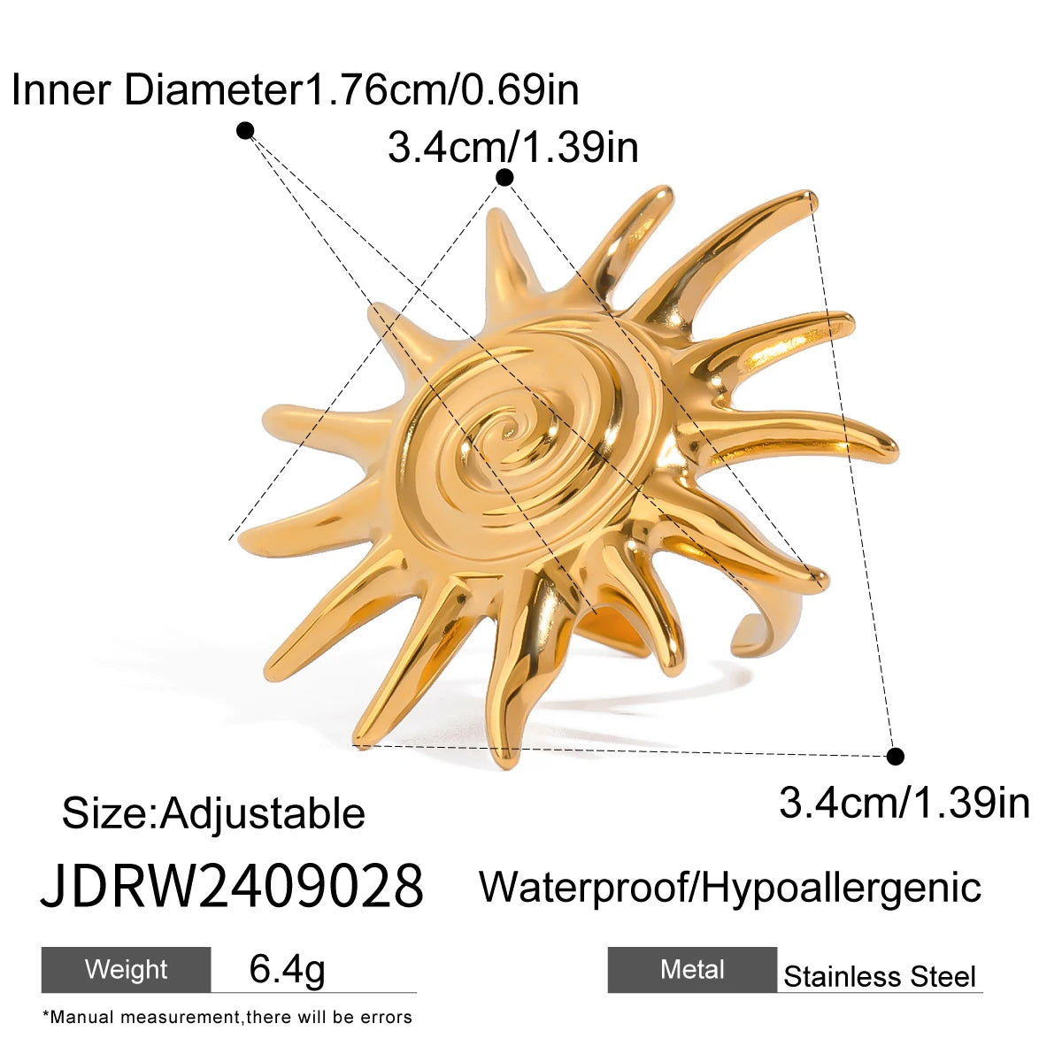 Ocean Beach Starfish Spiral Ring 18K Gold Plated Stainless Steel Shell Stackable Rings