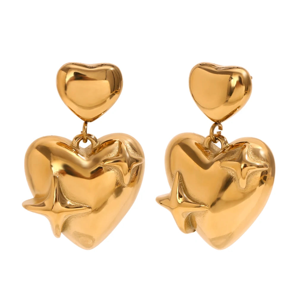 Stainless Steel Heart Star Earrings