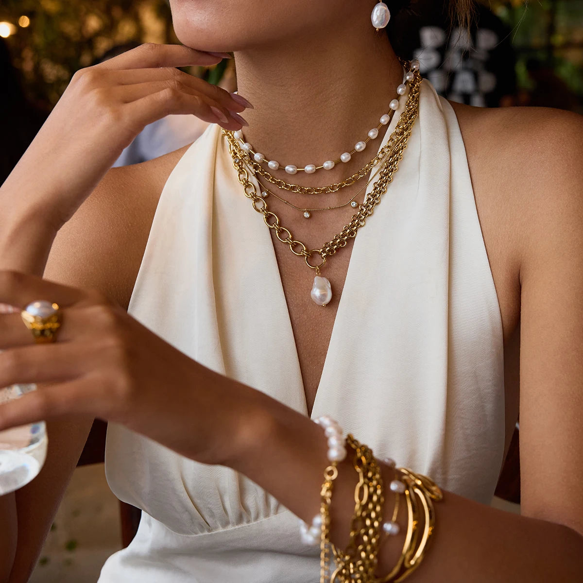 18K Gold Color Plated Stainless Steel Freshwater Pearl Bracelets