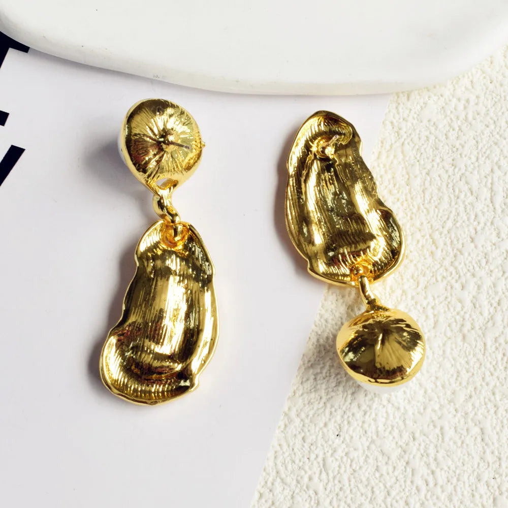 Gold Plated Ear Shaped Dangle Earrings