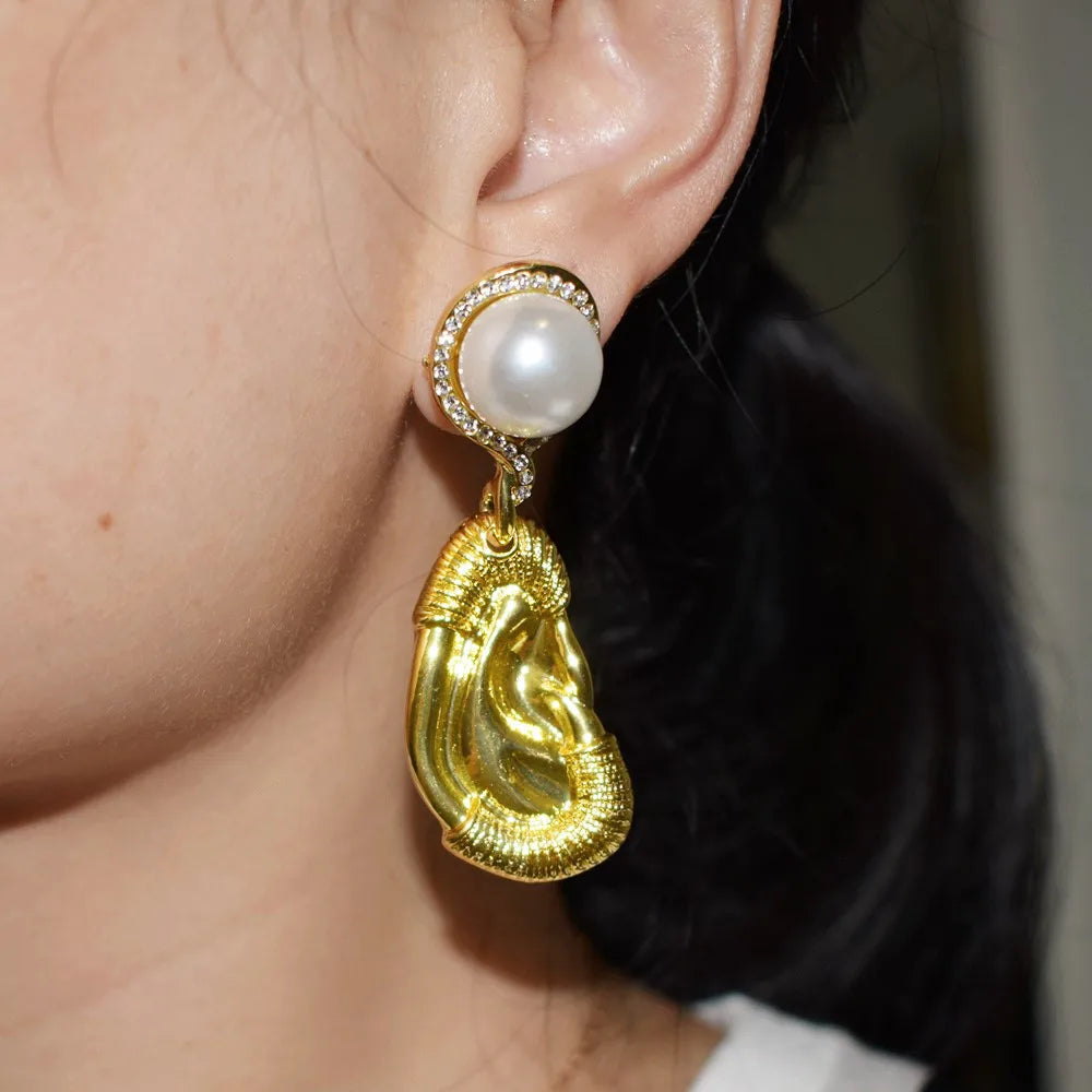 Gold Plated Ear Shaped Dangle Earrings