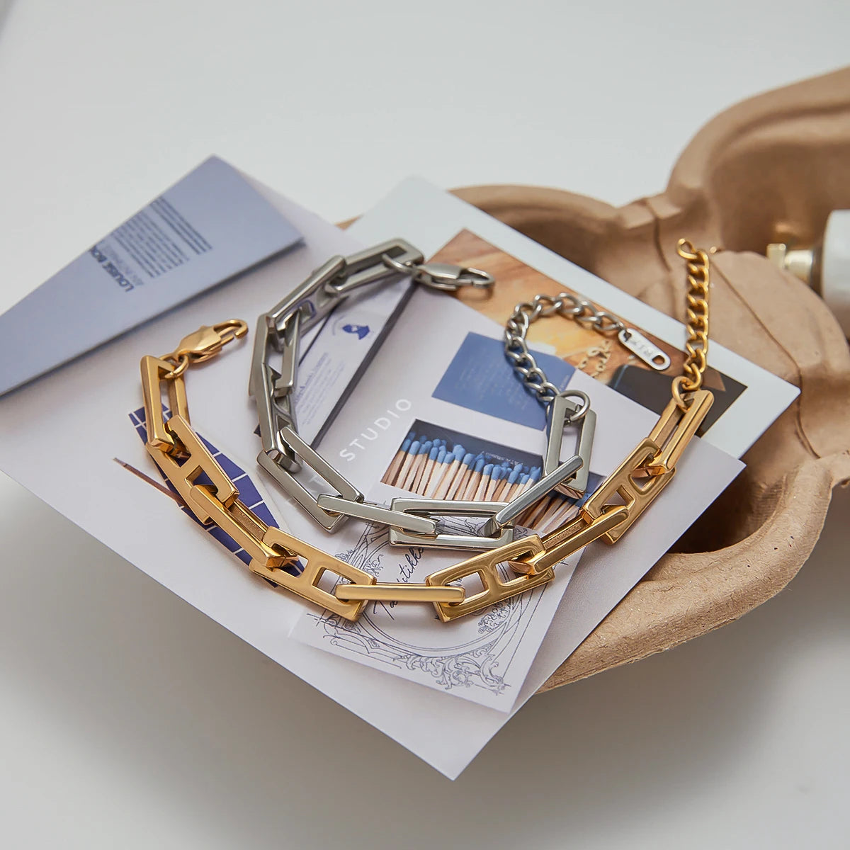 Geometric Square Chain Necklace Bracelet
