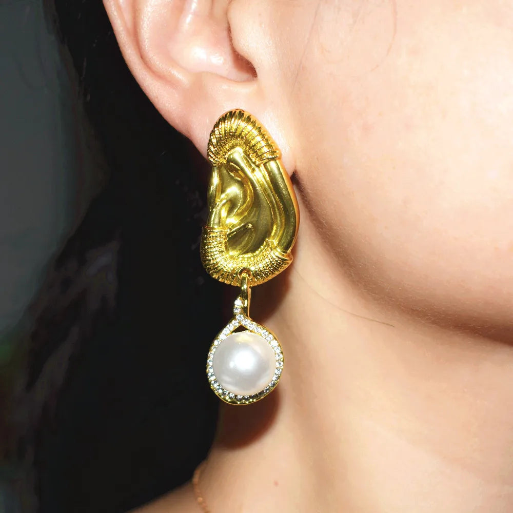 Gold Plated Ear Shaped Dangle Earrings