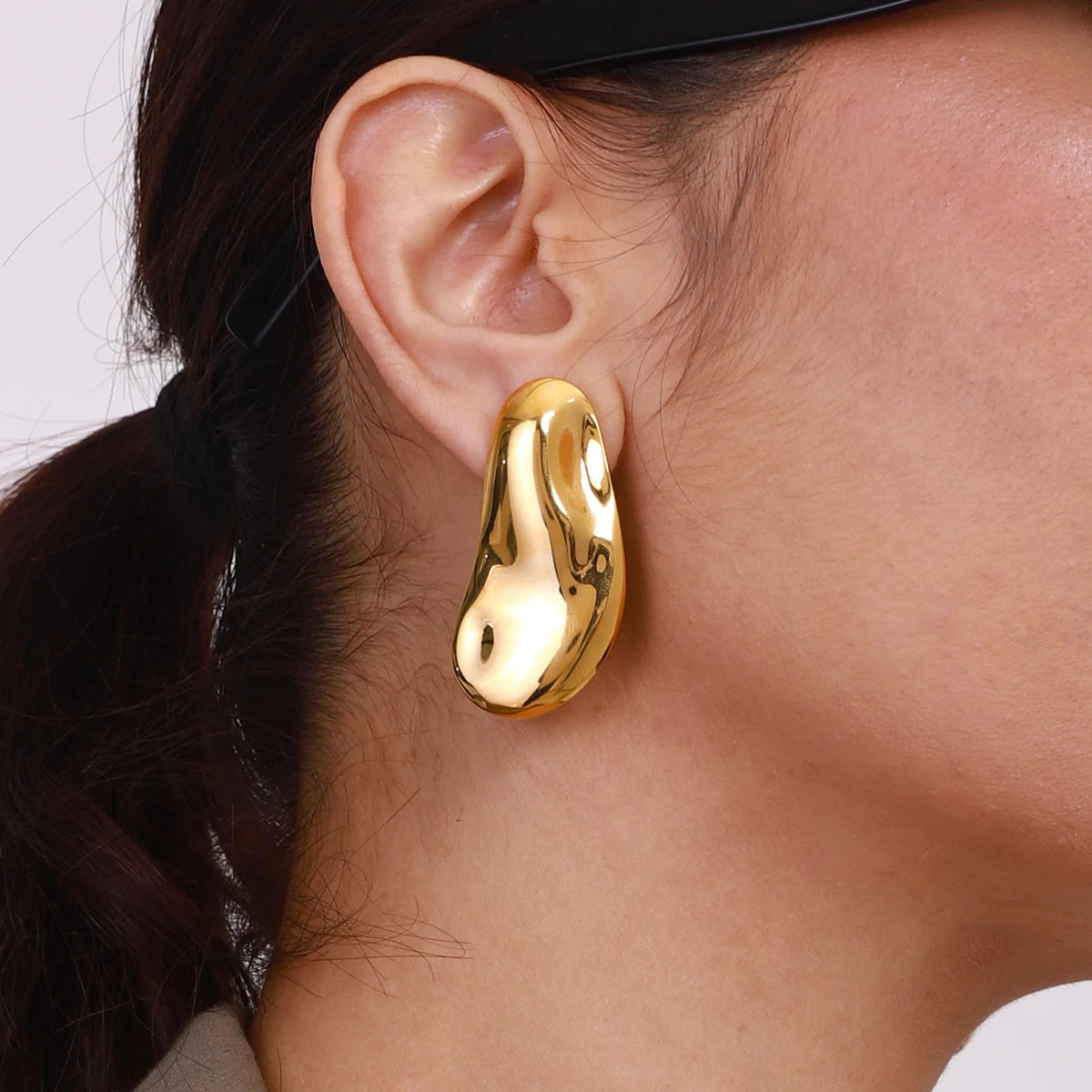 Asymmetric Hammered Big Chunky Stud Earrings