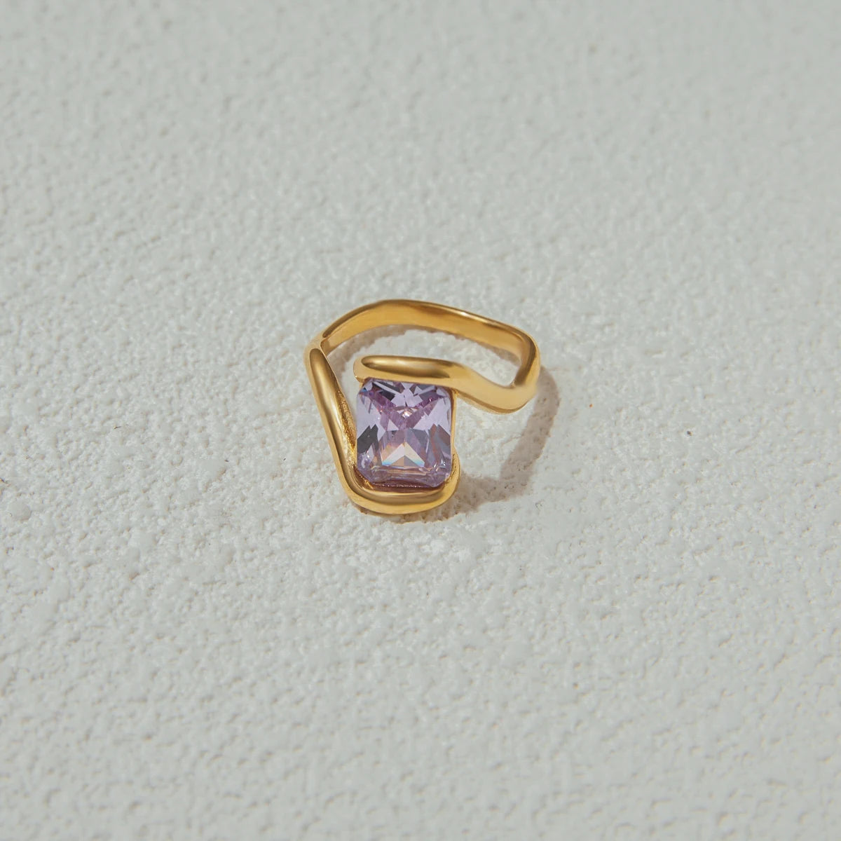 Square Pink Zircon Ring 18K Gold Plated