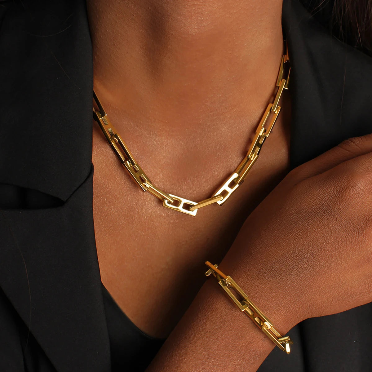 Geometric Square Chain Necklace Bracelet