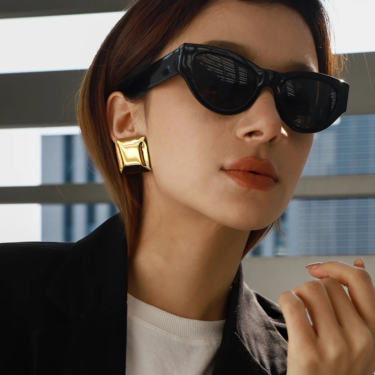 18K Gold Color Plated Square Earrings