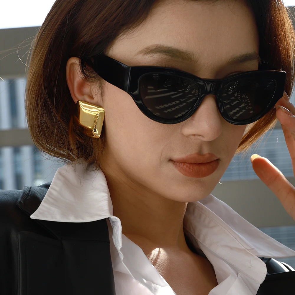 18K Gold Color Plated Square Earrings