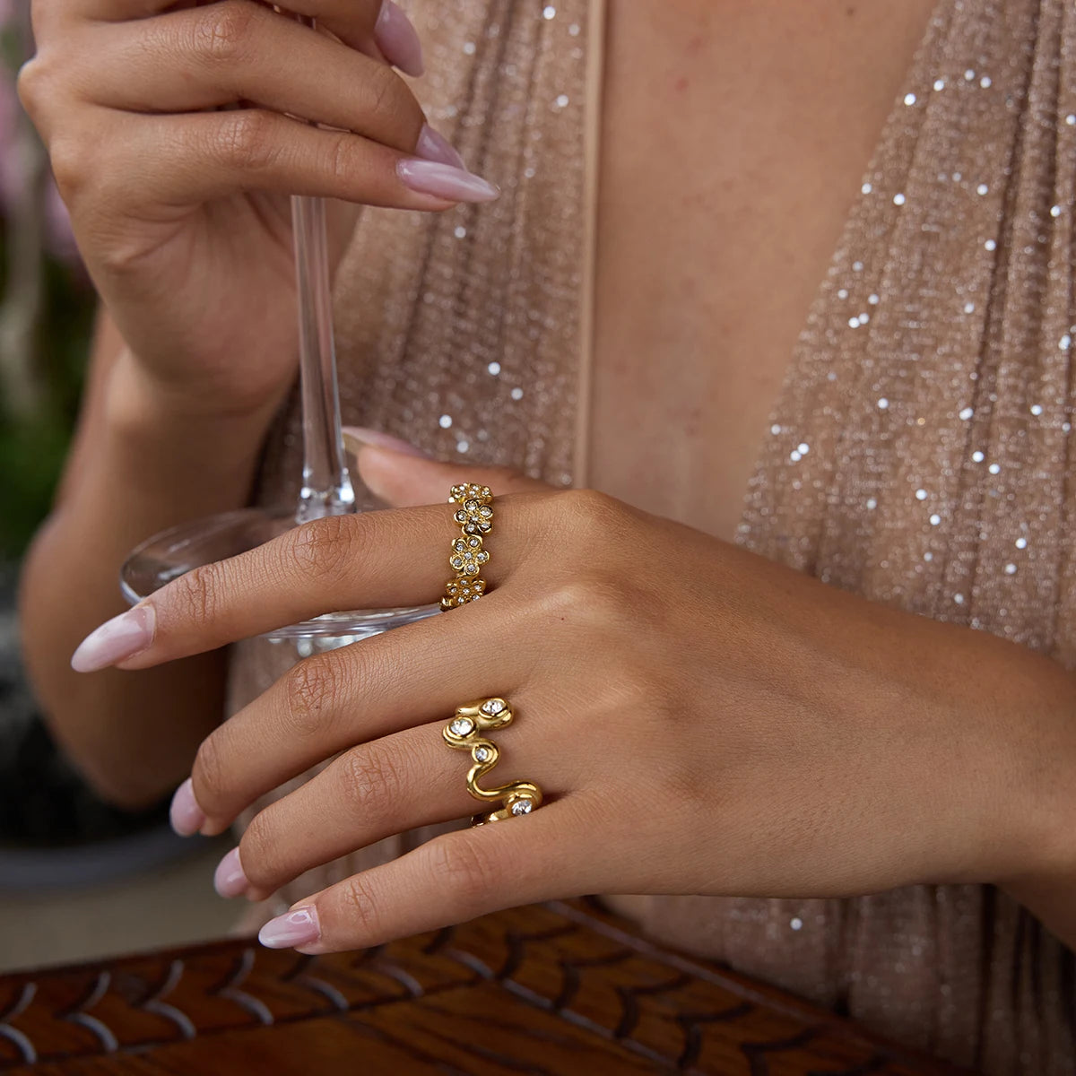 White Zircon Wave Irregular Ring
