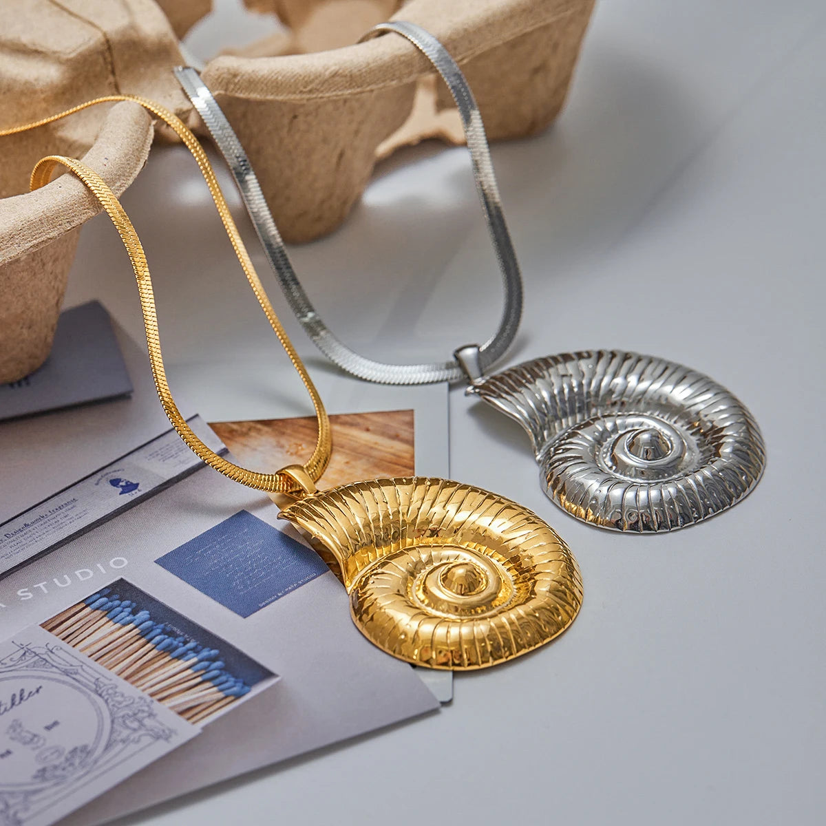 Beach Ocean Conch Pendant Necklace 18k Gold Plated Stainless Steel