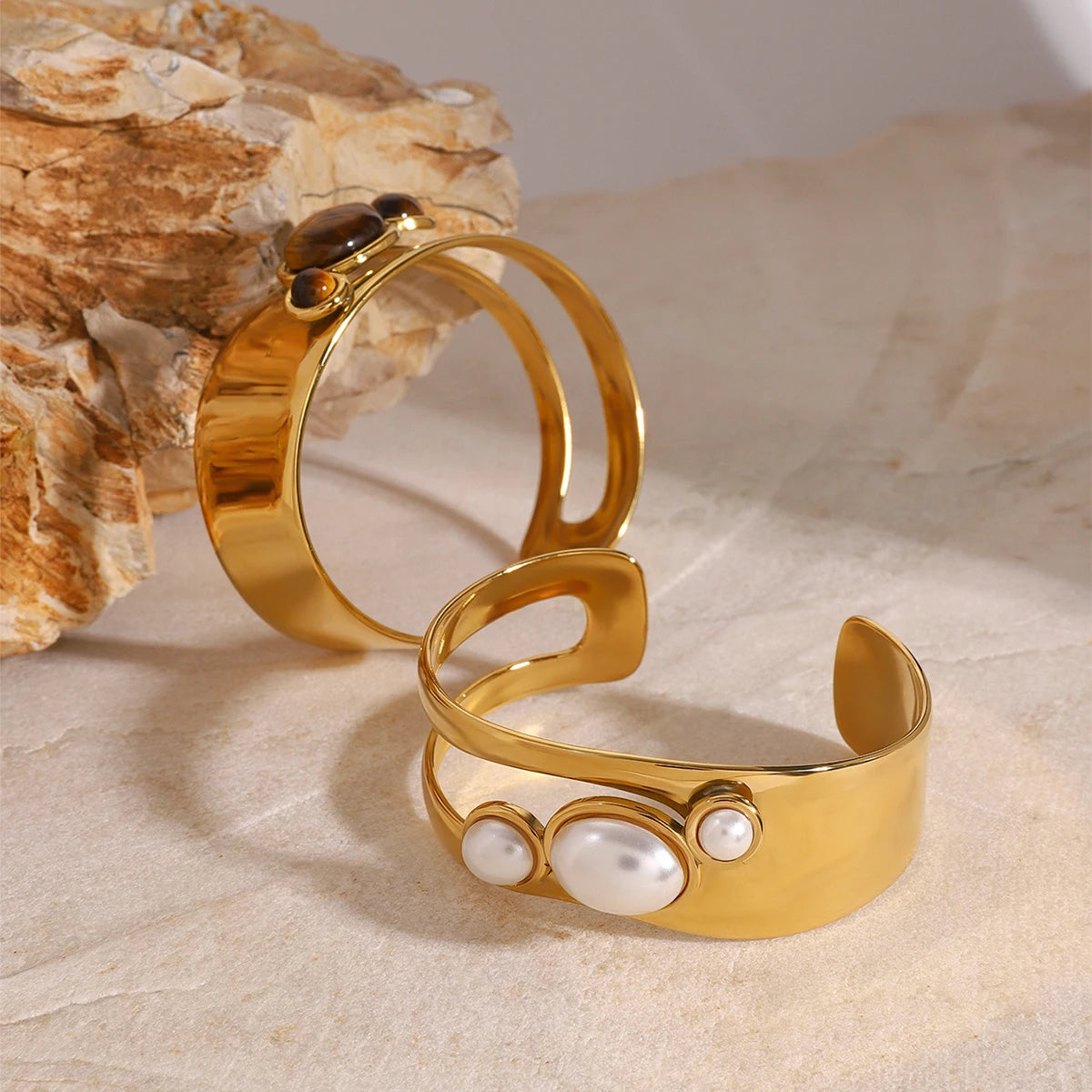 Asymmetric Pearl Bracelet Tiger Eye Stone Stacked Bracelet