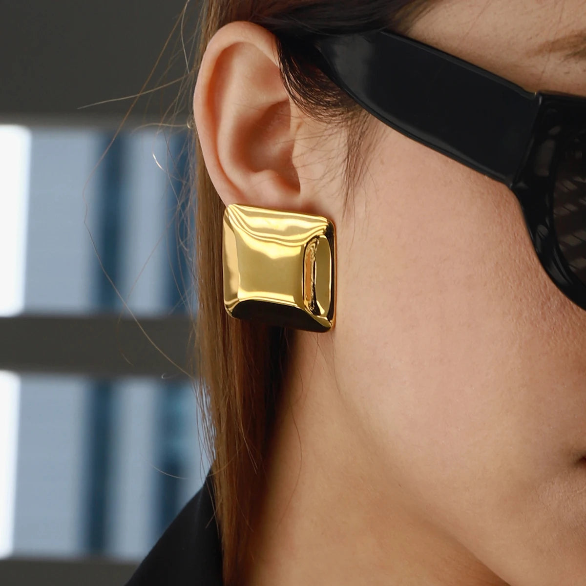 18K Gold Color Plated Square Earrings