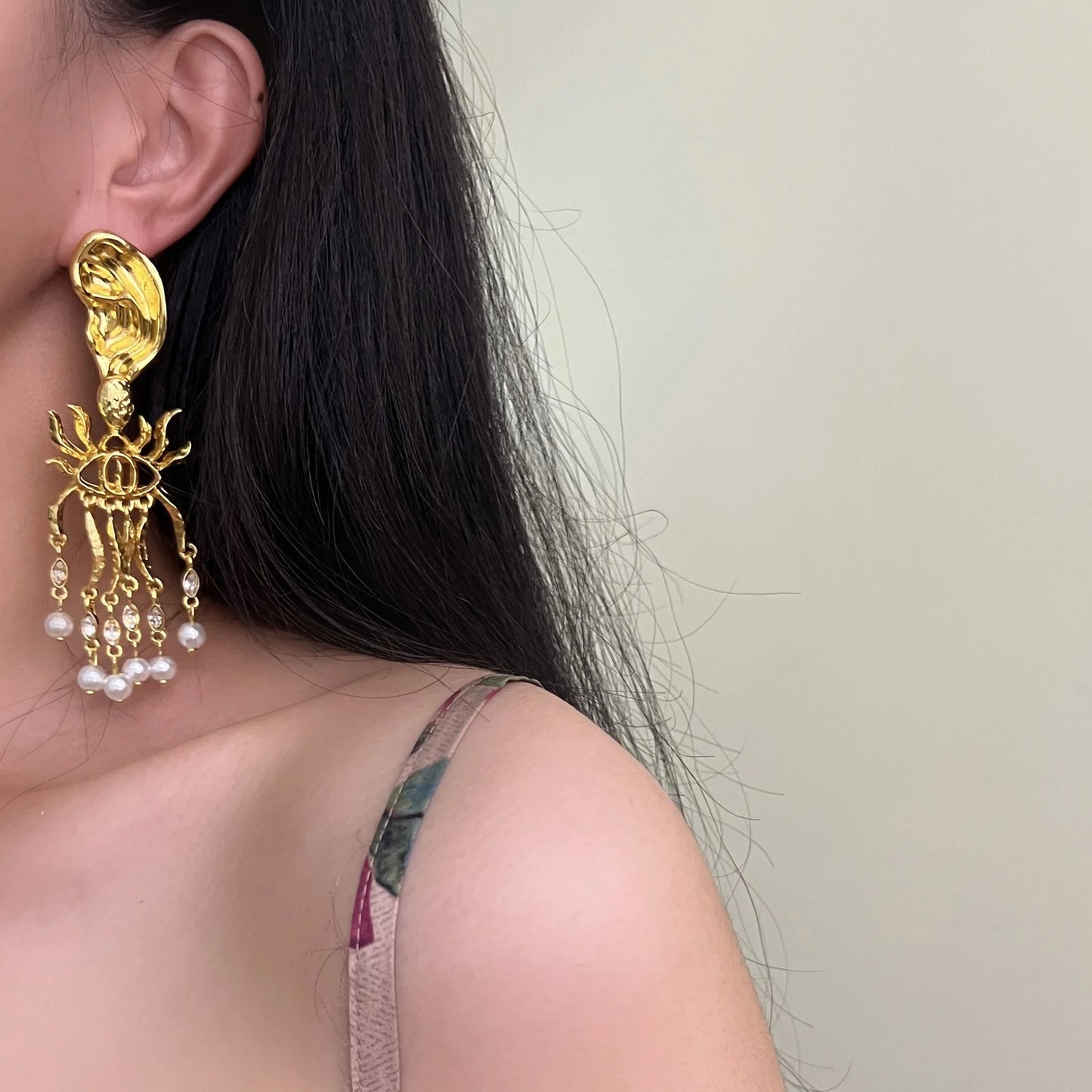 Baroque Style Metal Evil Eye Dangle Earrings