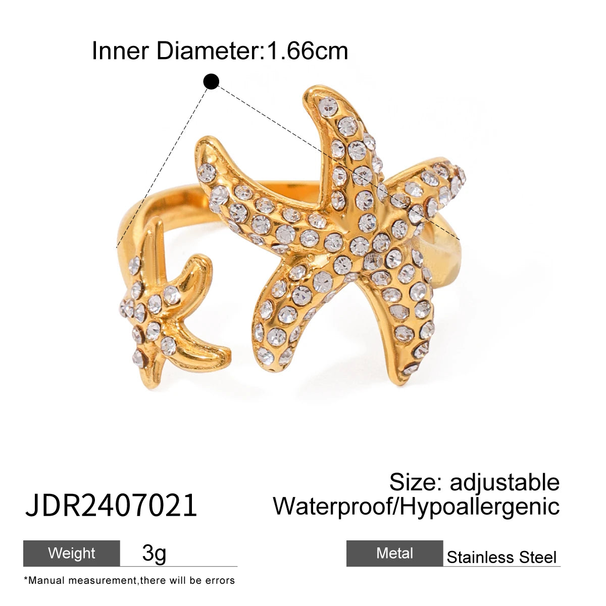 Ocean Beach Starfish Spiral Ring 18K Gold Plated Stainless Steel Shell Stackable Rings