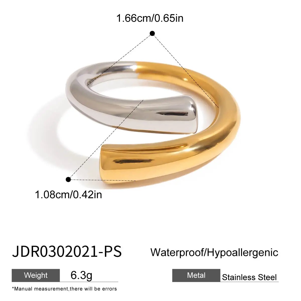 Stainless steel line ring half silver half gold with waterproof and hypoallergenic features