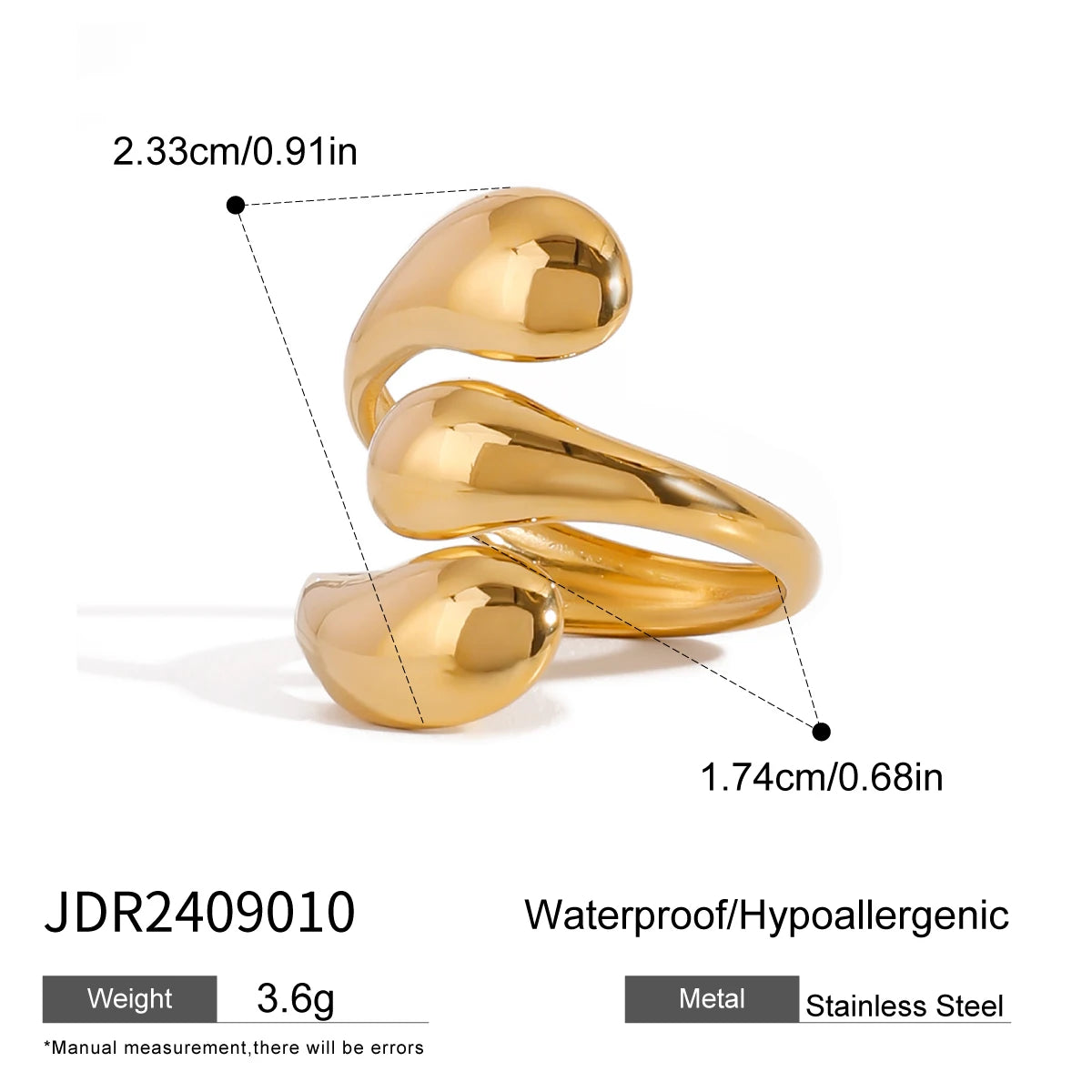 Statement gold rings made of stainless steel with waterproof and hypoallergenic features
