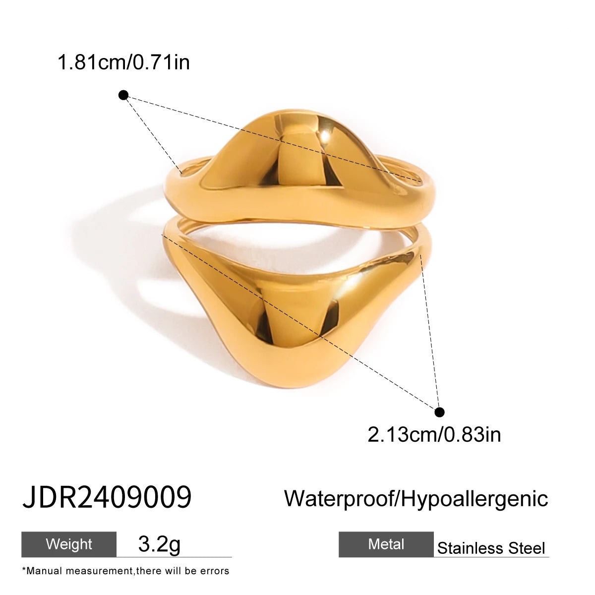 A minha loja waterproof hypoallergenic stainless steel statement gold rings with size dimensions