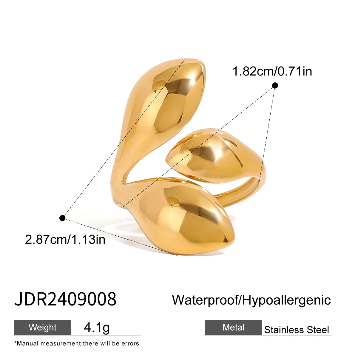 Statement gold rings with stainless steel, waterproof and hypoallergenic design by A minha loja