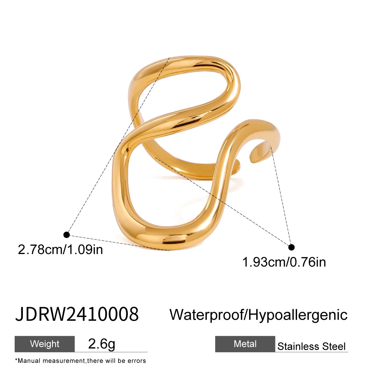 Statement gold rings stainless steel waterproof hypoallergenic with unique abstract design
