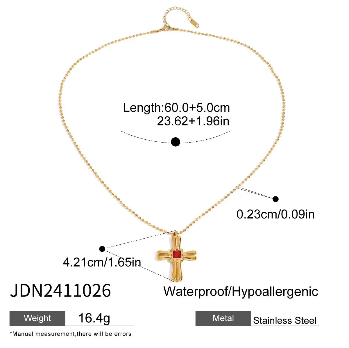 Cubic Zirconia Cross Pendant Stainless Steel Luxury Necklace