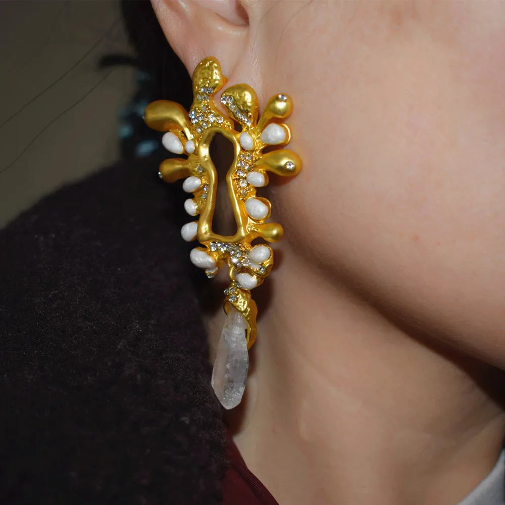 Gold Plated Crystal Dangle Earrings