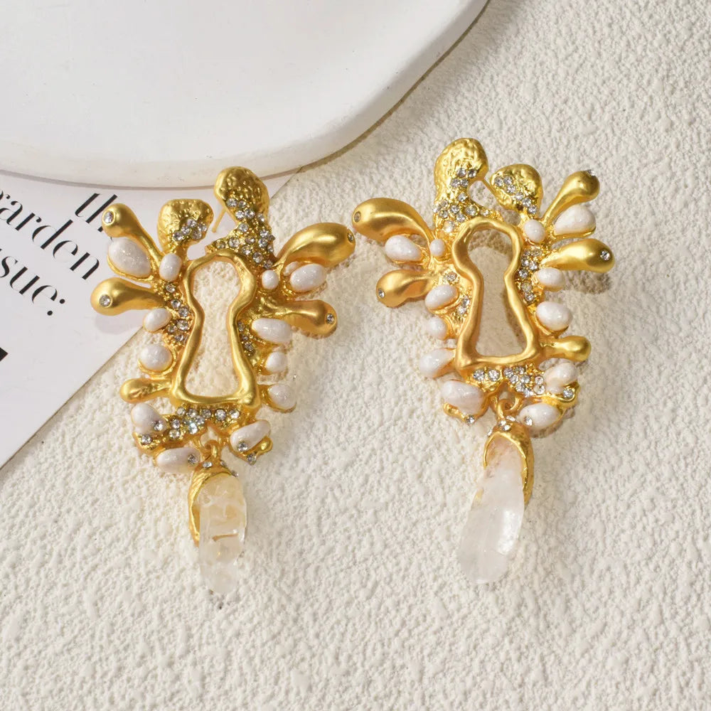 Gold Plated Crystal Dangle Earrings