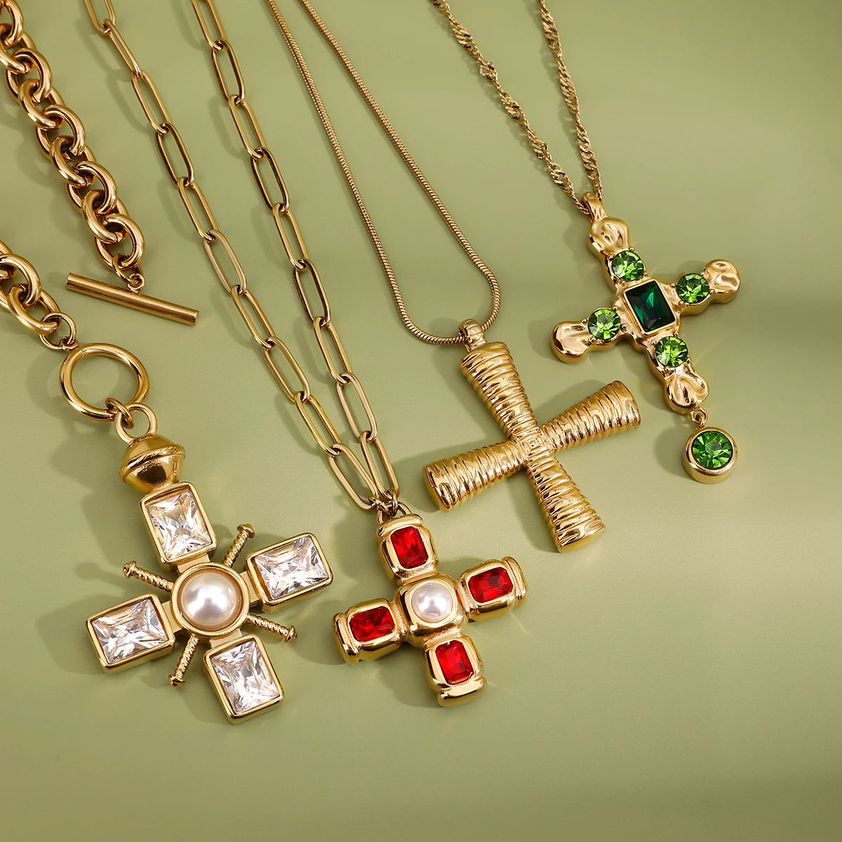 Cubic Zirconia Cross Pendant Stainless Steel Luxury Necklace