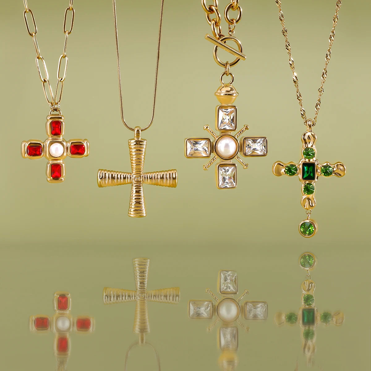 Cubic Zirconia Cross Pendant Stainless Steel Luxury Necklace
