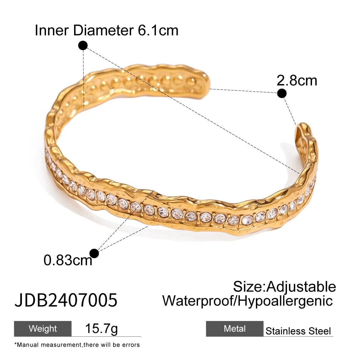 18K Gold Plated Zircon Crystal Adjustable Bracelet