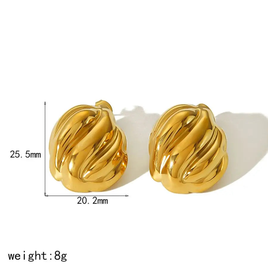 18k Gold Plated Wave Texture Stud Earrings