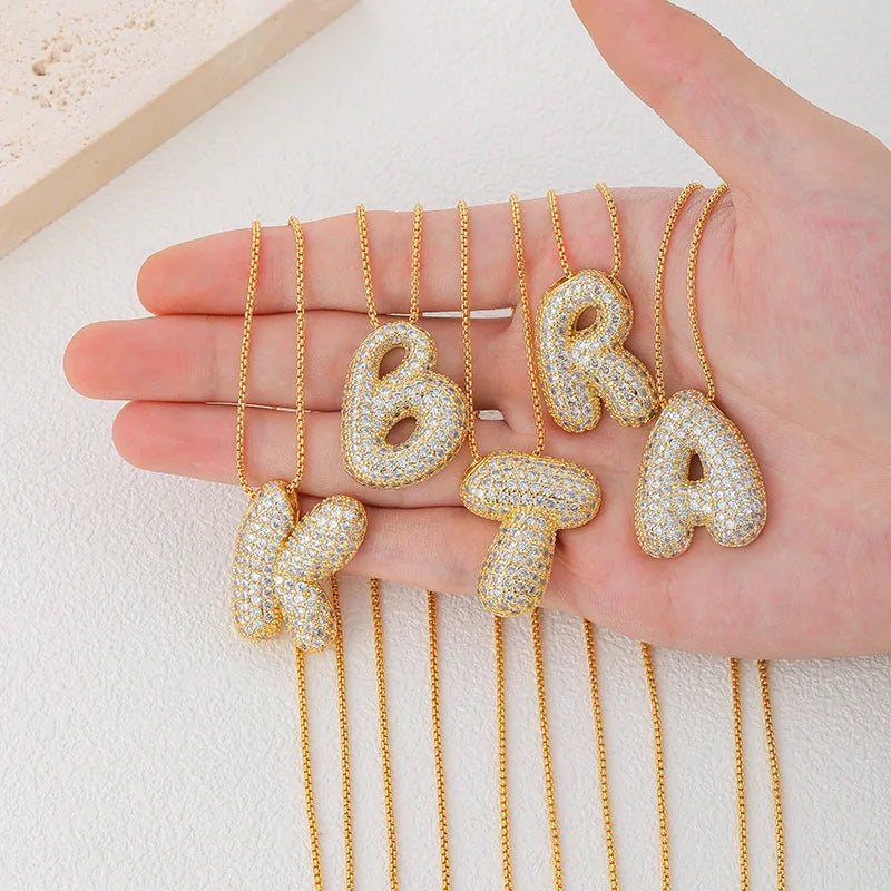 Buble chunky Initial Letter Pendant Necklaces