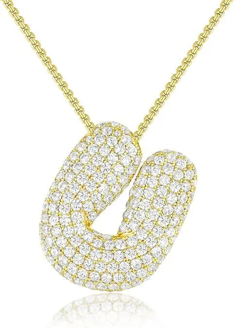 Buble chunky Initial Letter Pendant Necklaces