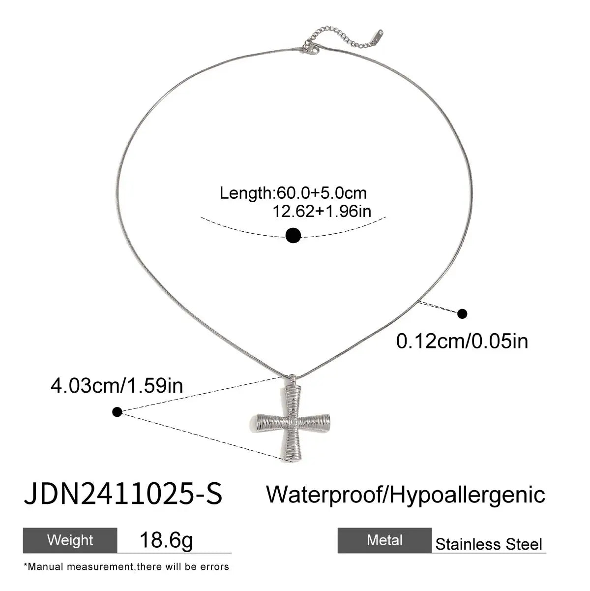Cubic Zirconia Cross Pendant Stainless Steel Luxury Necklace