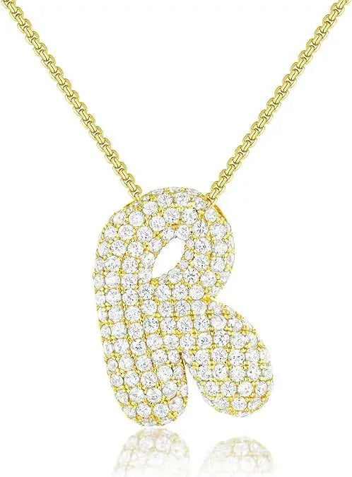 Buble chunky Initial Letter Pendant Necklaces