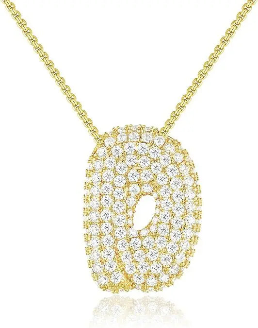 Buble chunky Initial Letter Pendant Necklaces