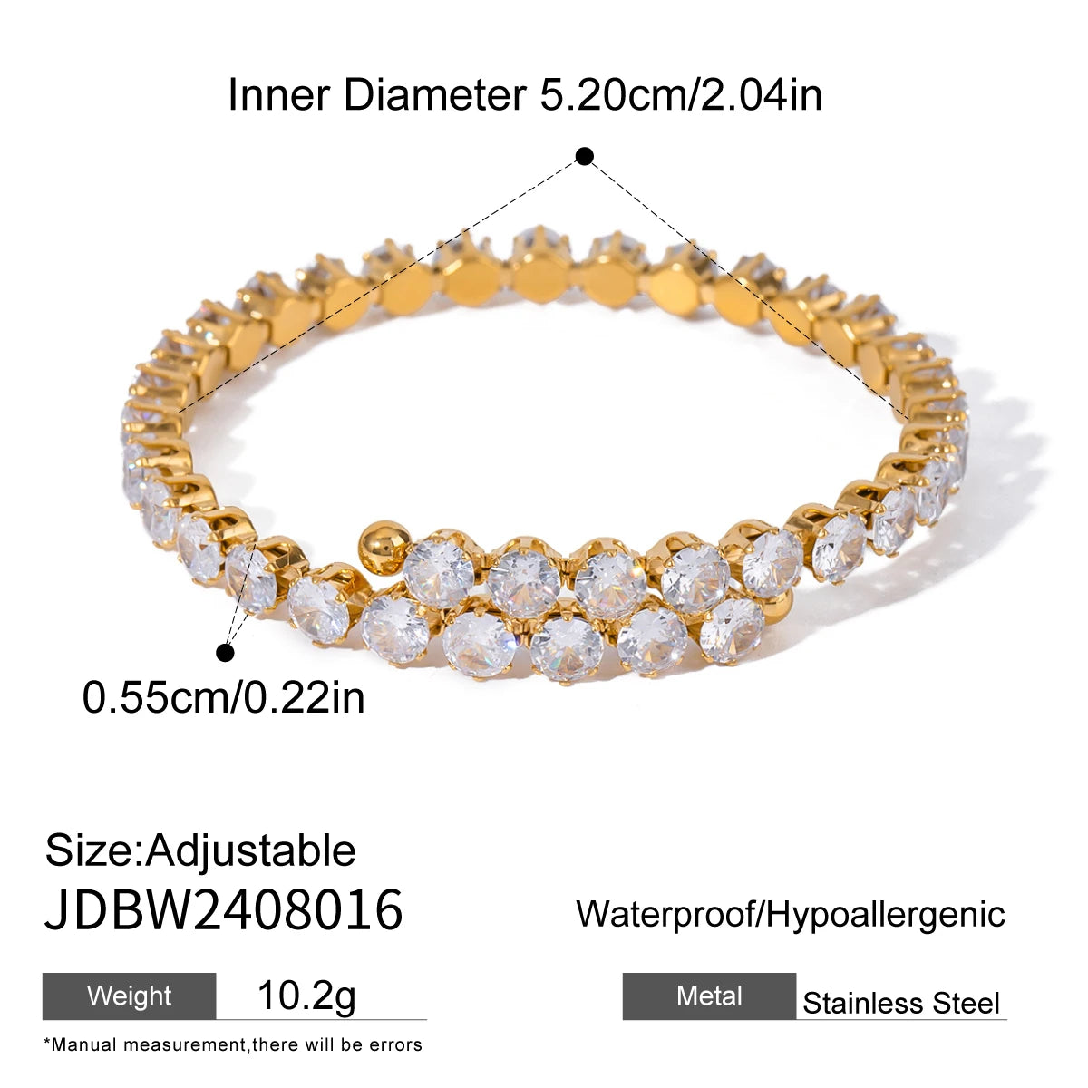 18K Gold Plated Zircon Crystal Adjustable Bracelet