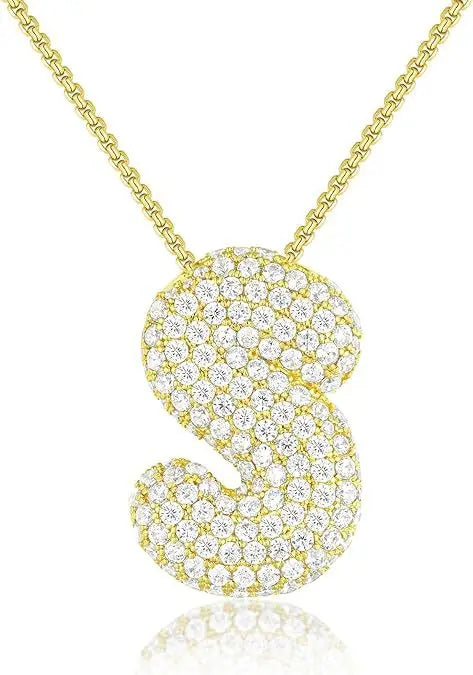 Buble chunky Initial Letter Pendant Necklaces