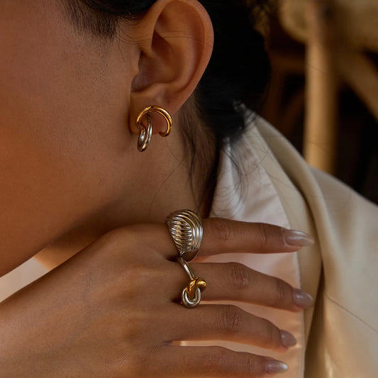 Two Tone Knot Ring Threaded Chubby Stackable Rings