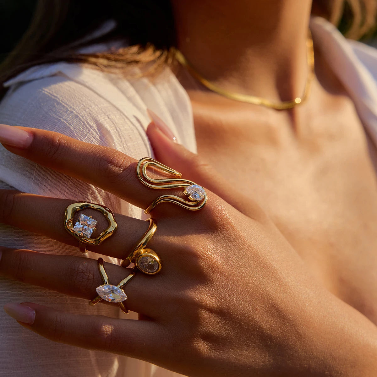 Zircon Circle Lines Gold Plated  Rings